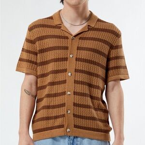 PacSun Tan and Brown Striped Button Down Knit Shirt